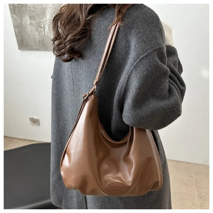Women's Brown PU Shoulder Bag Large Capacity Lazy Casual — feature 14