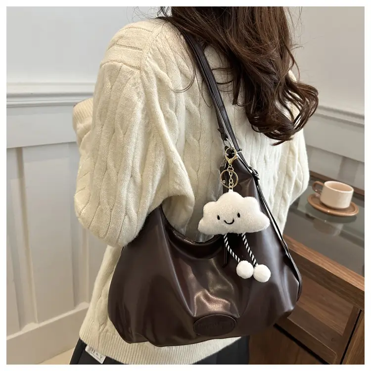 Women's Brown PU Shoulder Bag Large Capacity Lazy Casual — feature 16