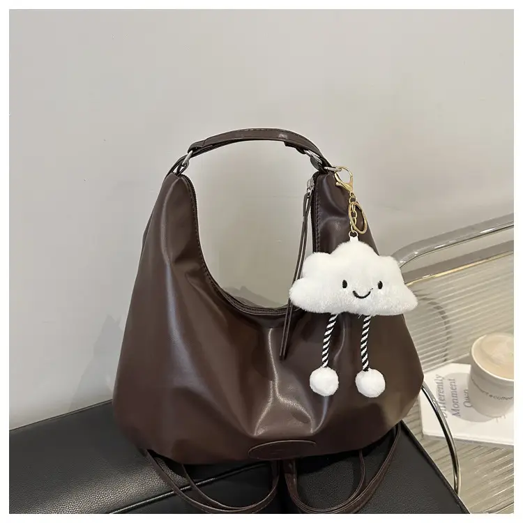 Women's Brown PU Shoulder Bag Large Capacity Lazy Casual - Image 2