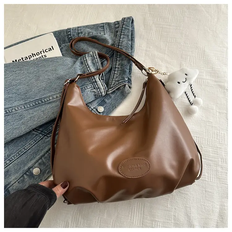 Women's Brown PU Shoulder Bag Large Capacity Lazy Casual - Image 5