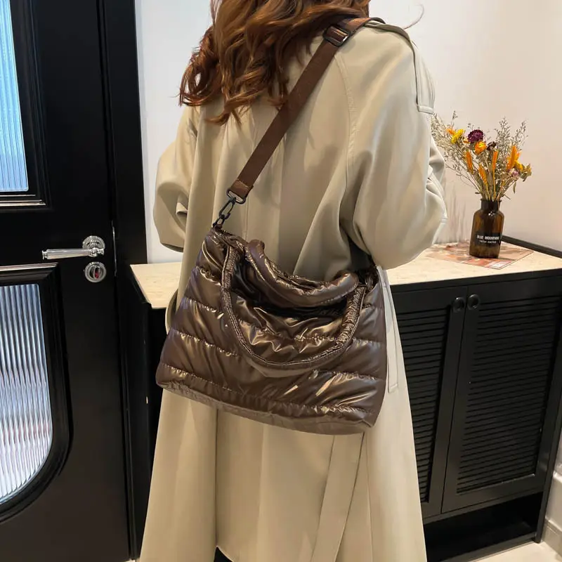 Women Winter Padded Shoulder Bag Brown 2024 - Image 9