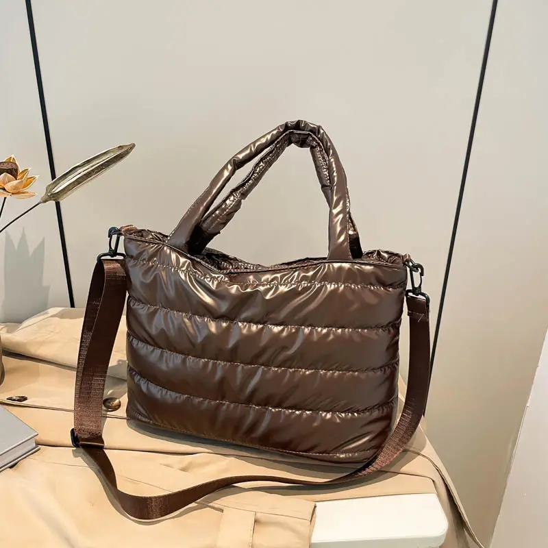 Women Winter Padded Shoulder Bag Brown 2024 - Image 2