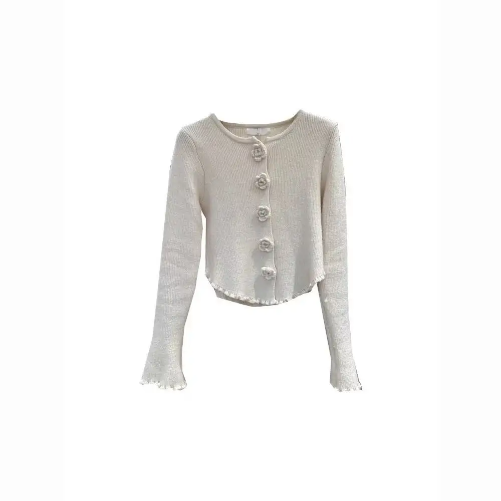 French-Style Ruffled Round-Neck Knit Sweater for Women, 2026 Autumn and Winter New Floral Long-Sleeve Sweater Base Layer Top