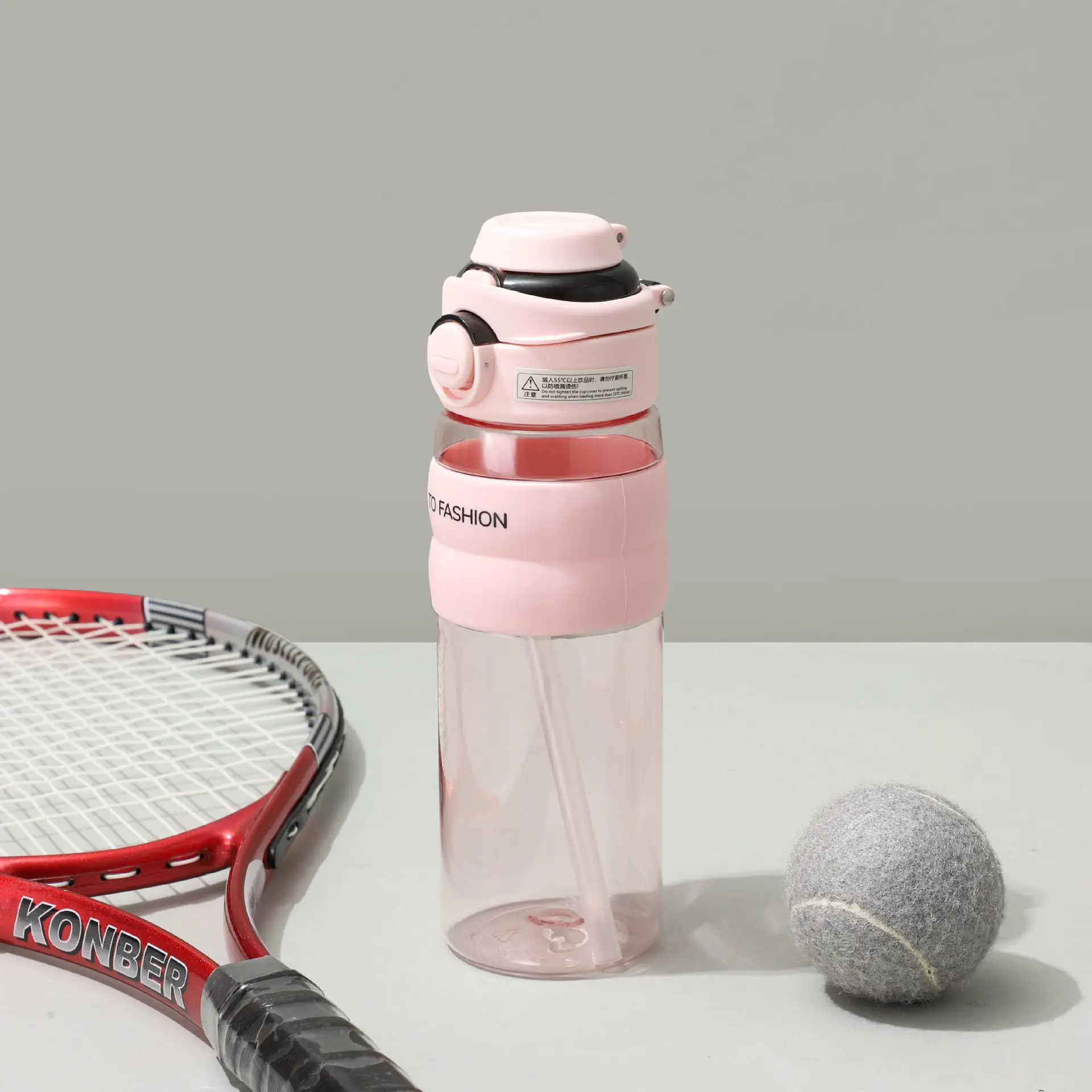 Double-Drink Straw Water Cup Large Capacity Pink Black - Image 3