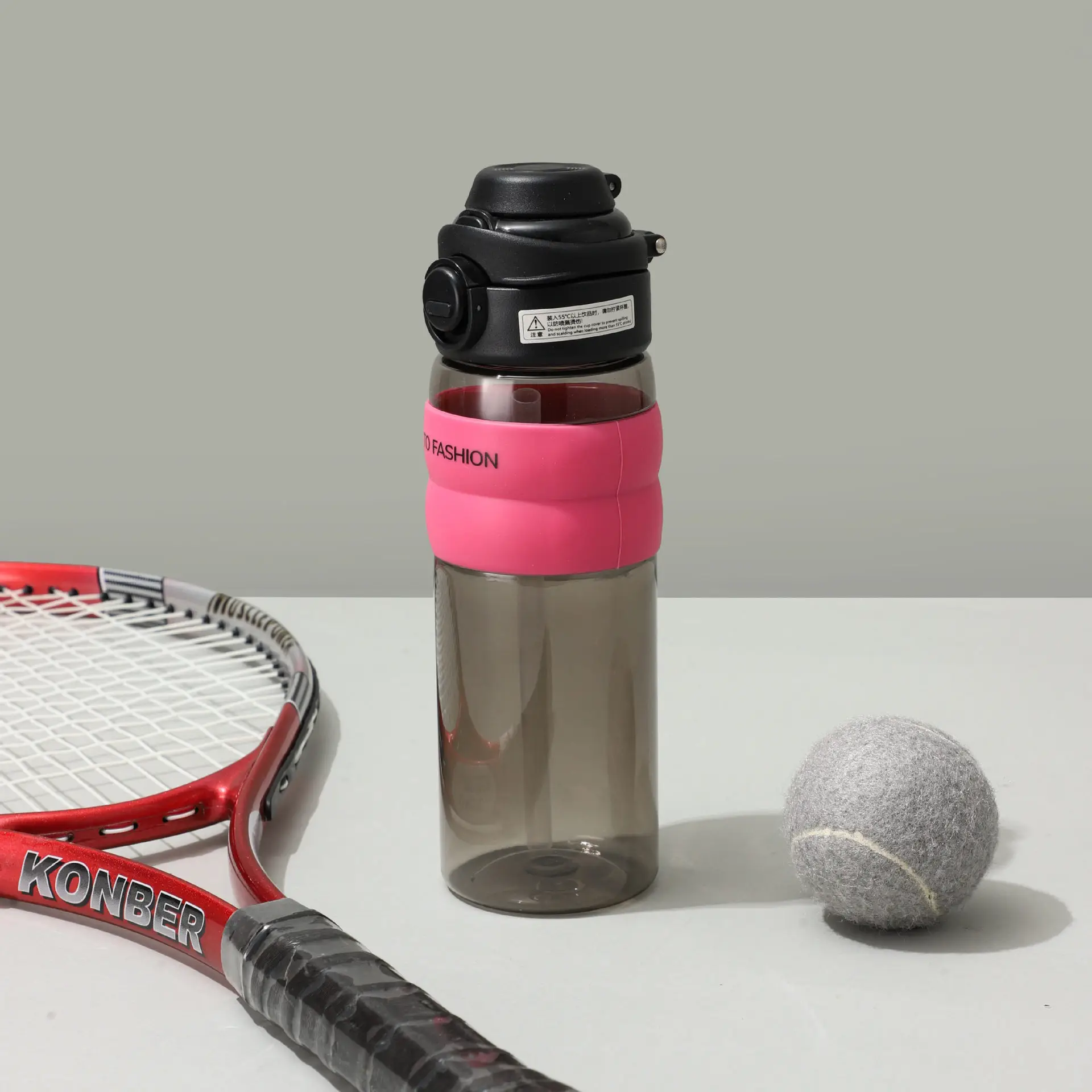 Double-Drink Straw Water Cup Large Capacity Pink Black - Image 4