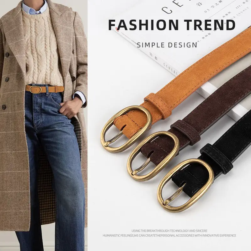 Women's Retro Brown Leather Belt with Buckle - Image 14