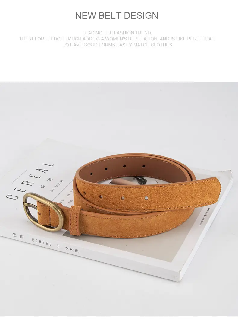 Women's Retro Brown Leather Belt with Buckle — feature 10
