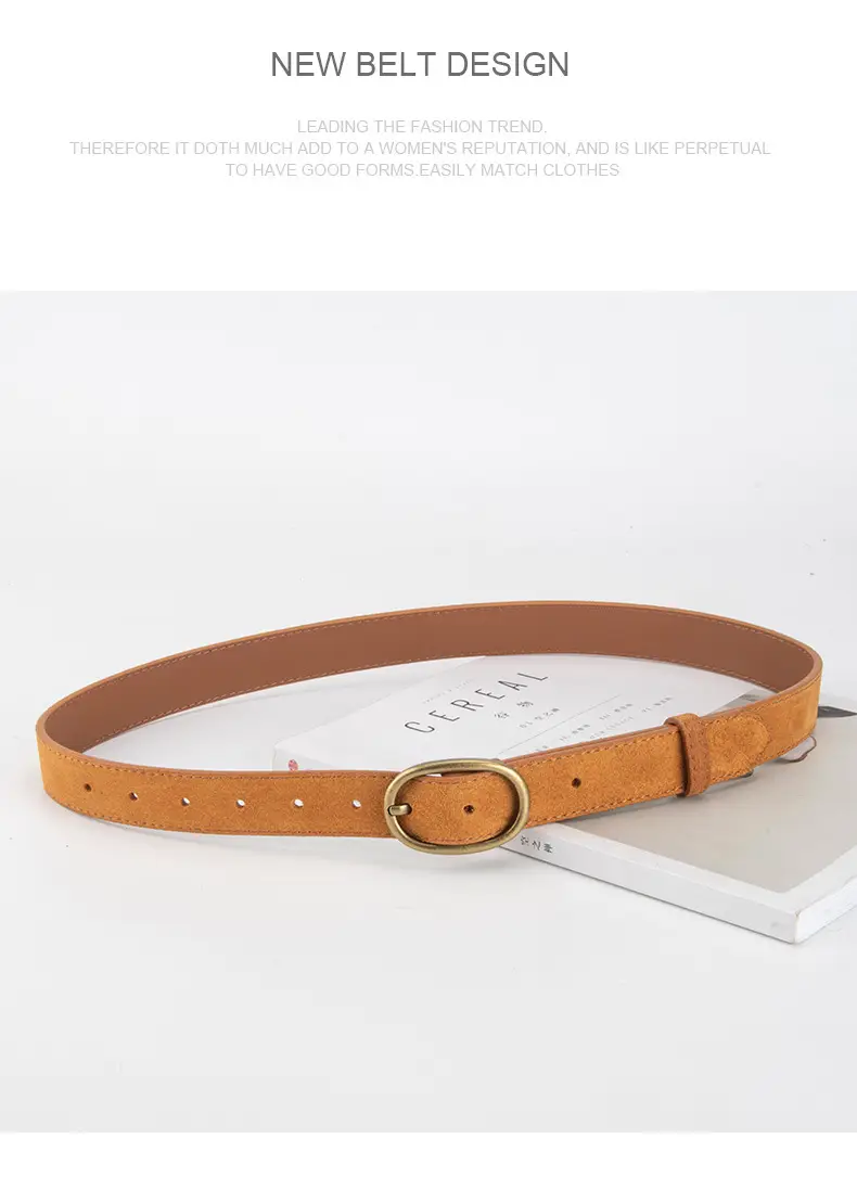 Women's Retro Brown Leather Belt with Buckle — feature 11