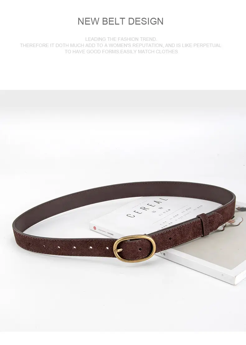 Women's Retro Brown Leather Belt with Buckle — feature 12