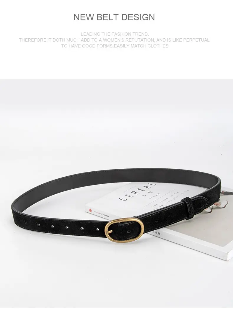 Women's Retro Brown Leather Belt with Buckle — feature 13