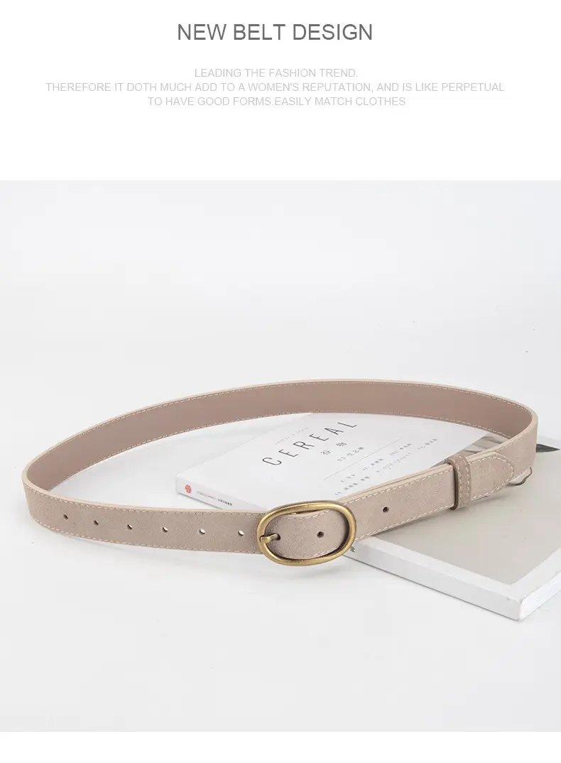 Women's Retro Brown Leather Belt with Buckle — feature 14