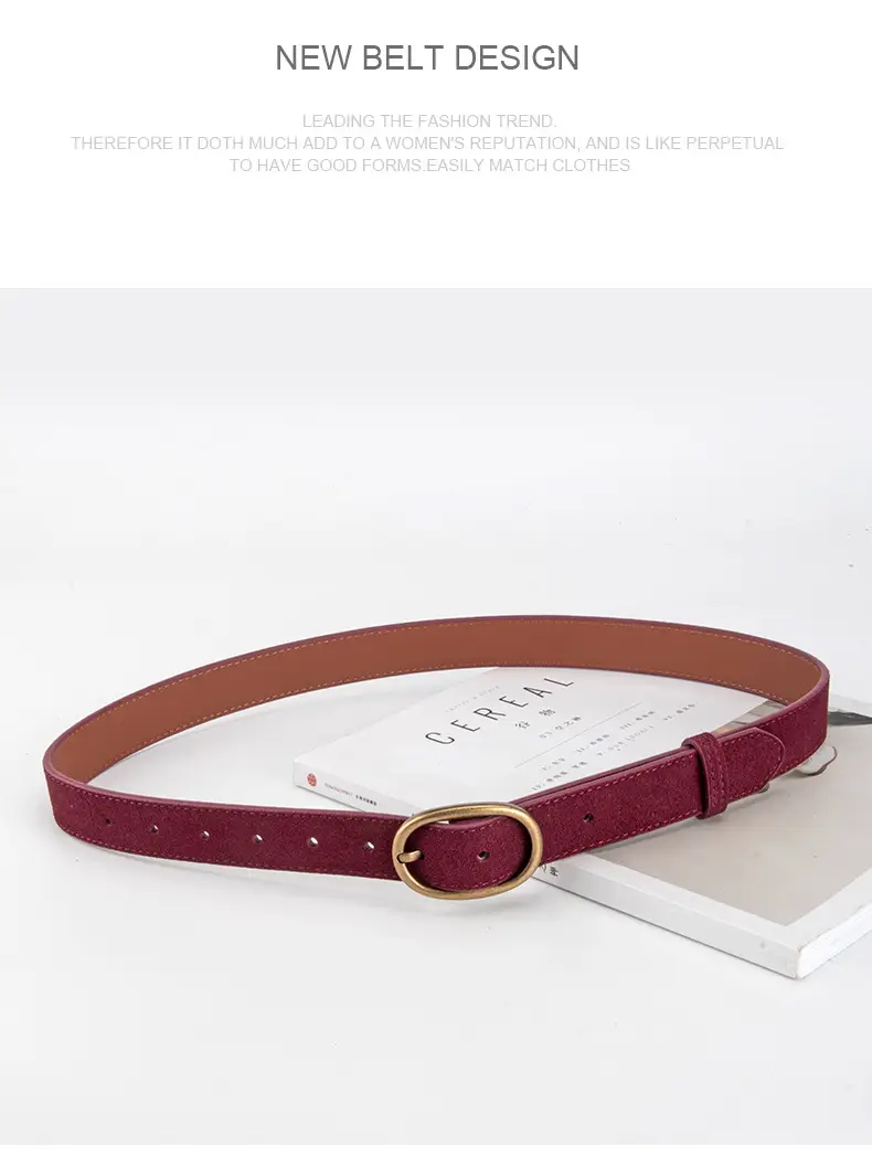 Women's Retro Brown Leather Belt with Buckle — feature 15