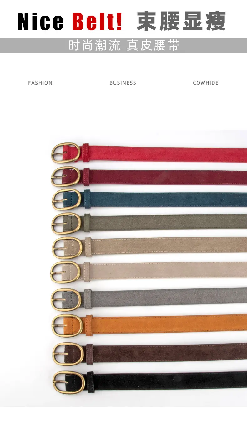 Women's Retro Brown Leather Belt with Buckle — feature 3