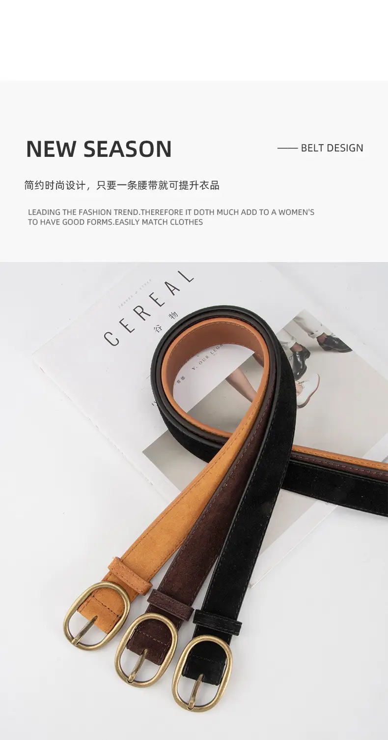 Women's Retro Brown Leather Belt with Buckle — feature 4
