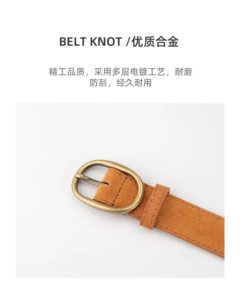 Women's Retro Brown Leather Belt with Buckle — feature 6
