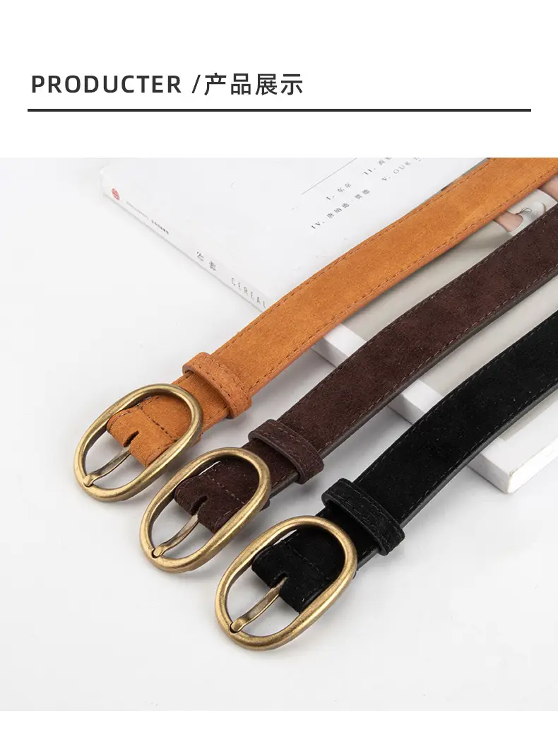 Women's Retro Brown Leather Belt with Buckle — feature 9