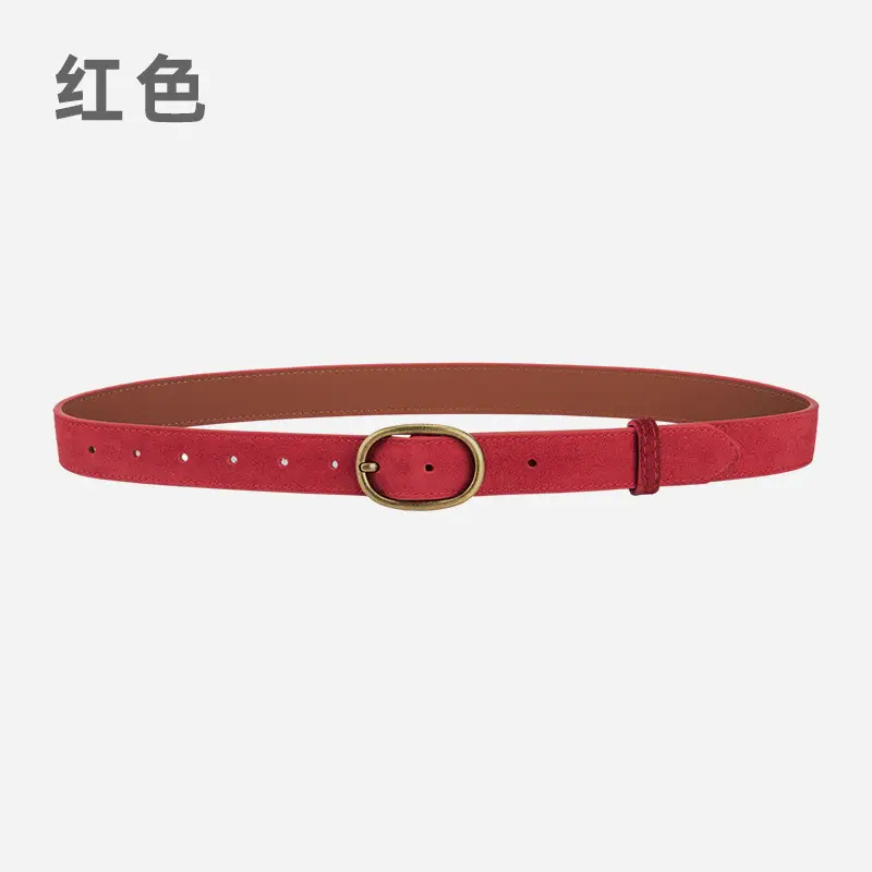 Women's Retro Brown Leather Belt with Buckle - Image 2