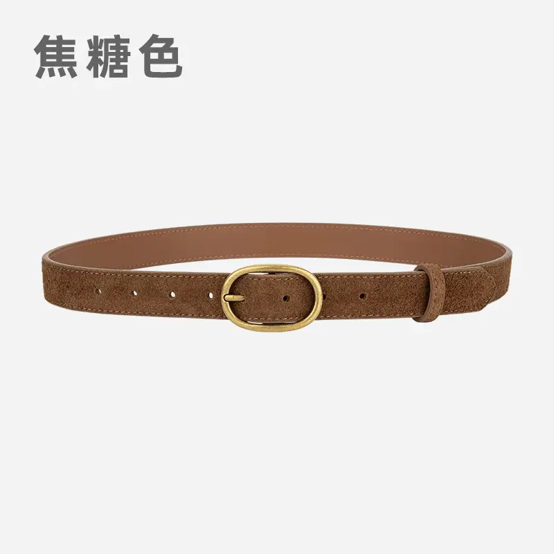 Women's Retro Brown Leather Belt with Buckle - Image 3