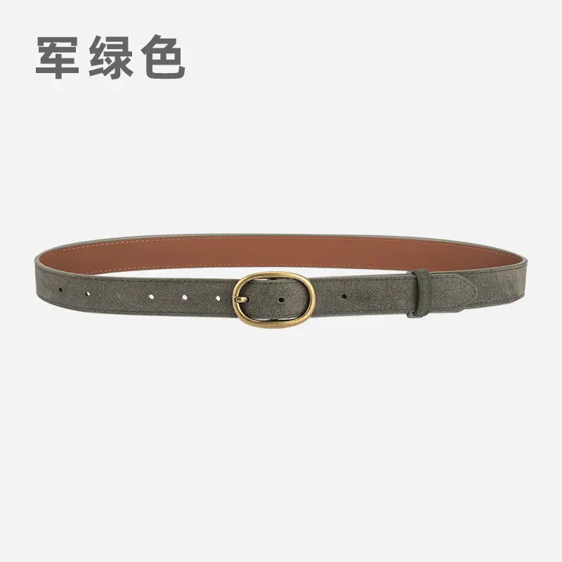 Women's Retro Brown Leather Belt with Buckle - Image 5