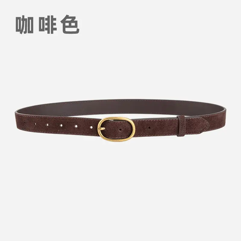 Women's Retro Brown Leather Belt with Buckle - Image 6