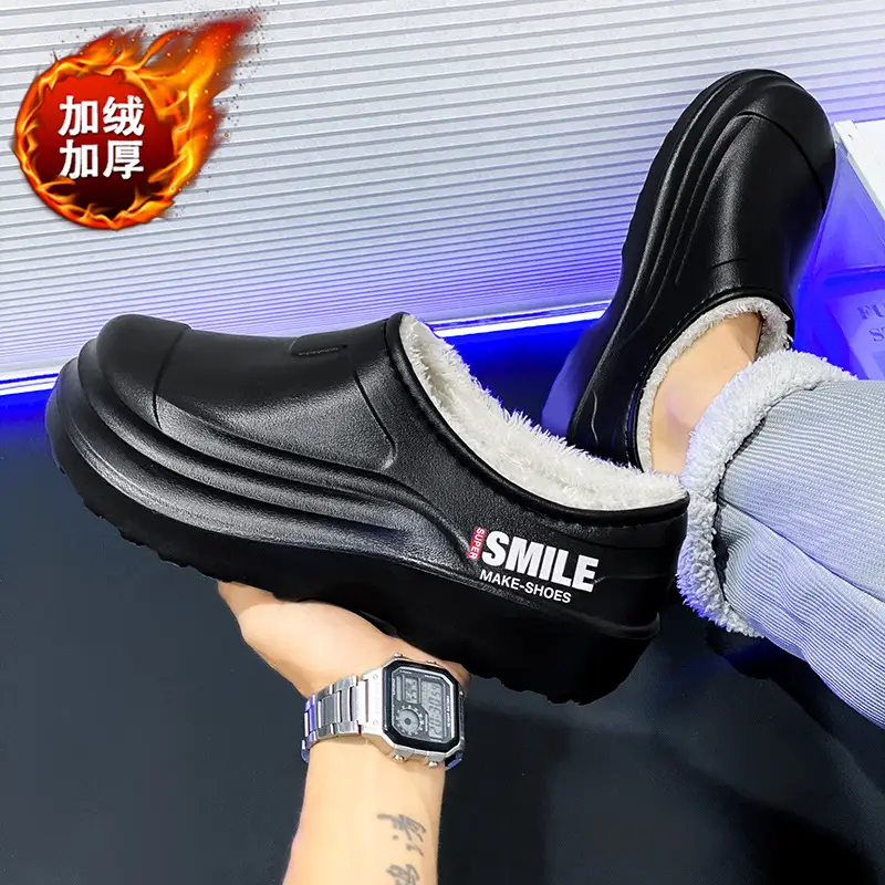Men's cotton slippers winter bag heel home warm warm cotton shoes one pedal kitchen waterproof non-slip work shoes - Image 5