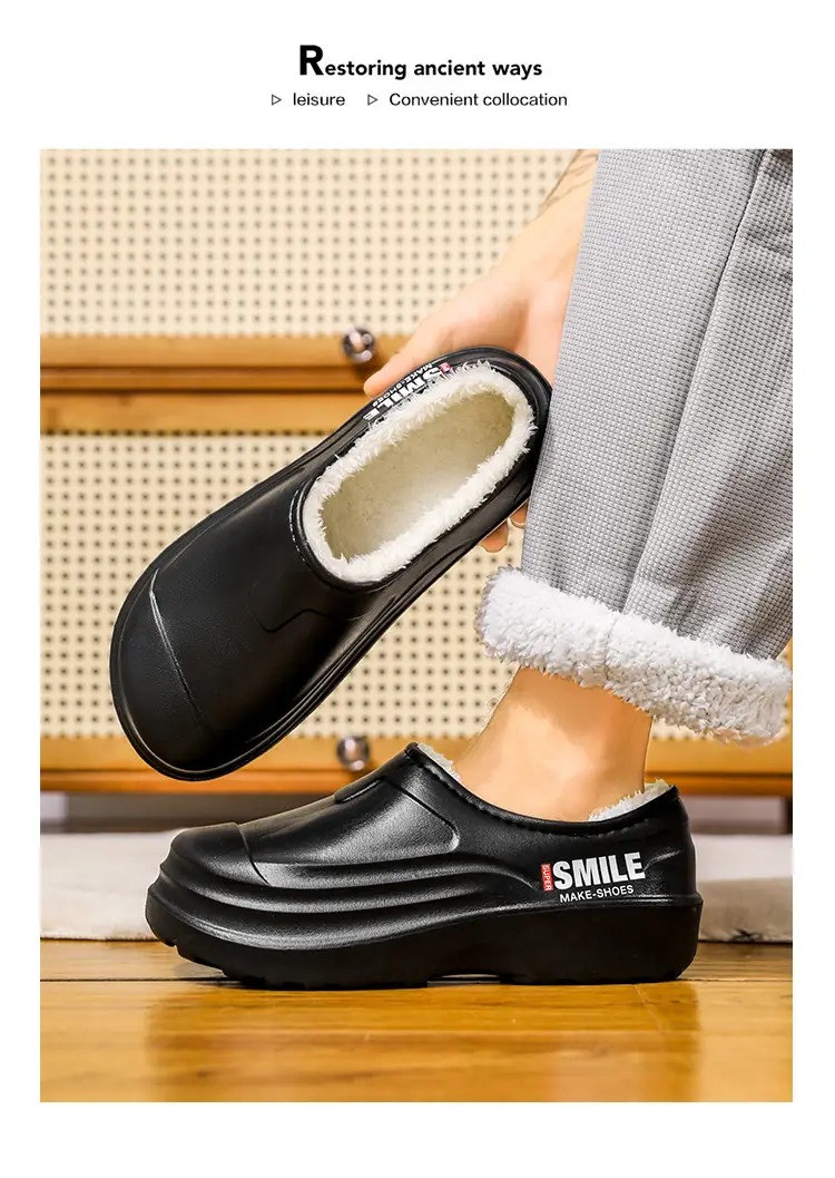 Men's cotton slippers winter bag heel home warm warm cotton shoes one pedal kitchen waterproof non-slip work shoes — feature 14
