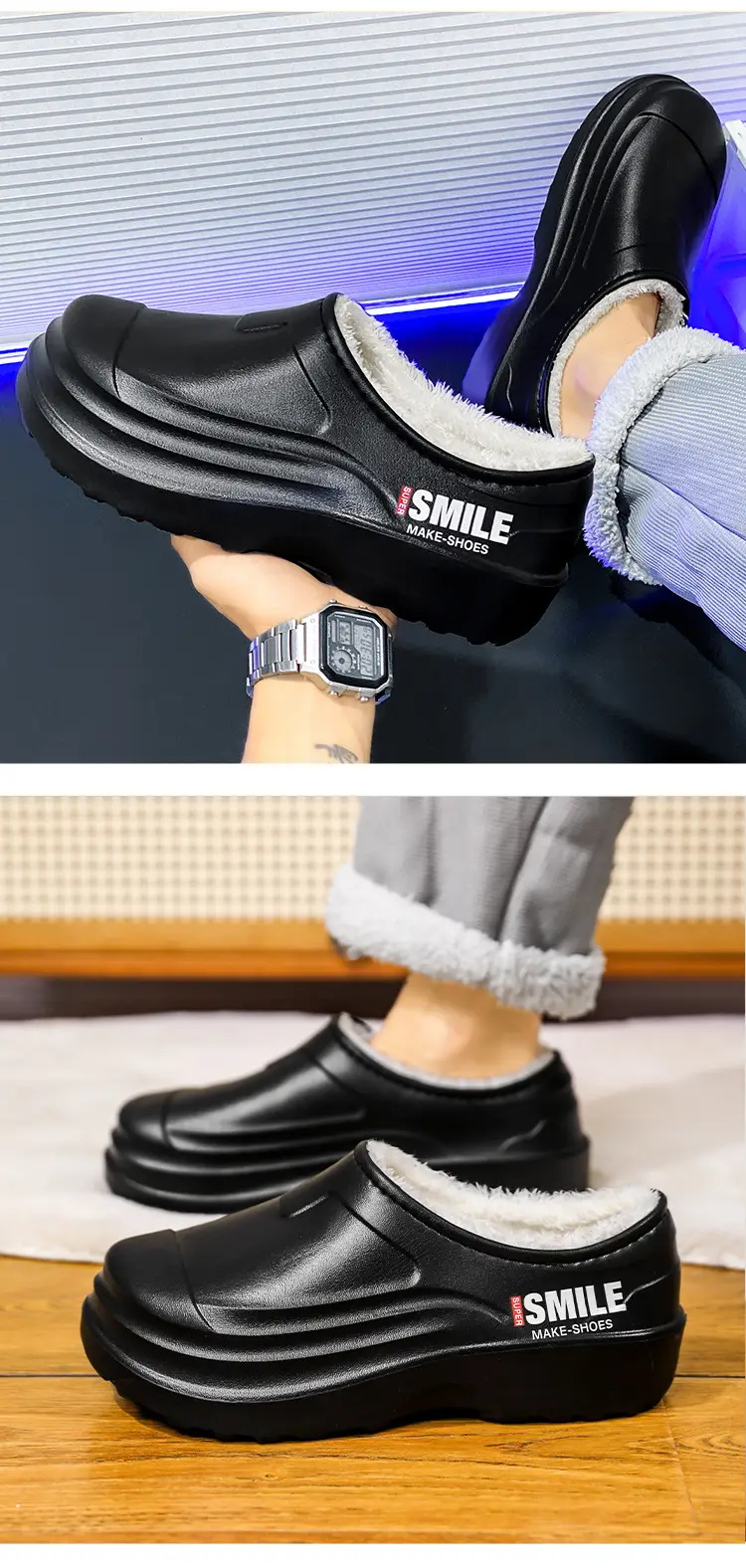 Men's cotton slippers winter bag heel home warm warm cotton shoes one pedal kitchen waterproof non-slip work shoes — feature 15