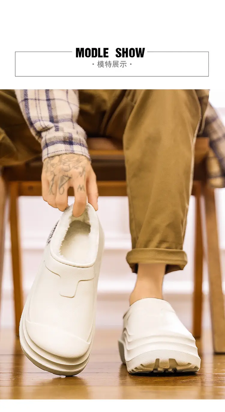 Men's cotton slippers winter bag heel home warm warm cotton shoes one pedal kitchen waterproof non-slip work shoes — feature 8