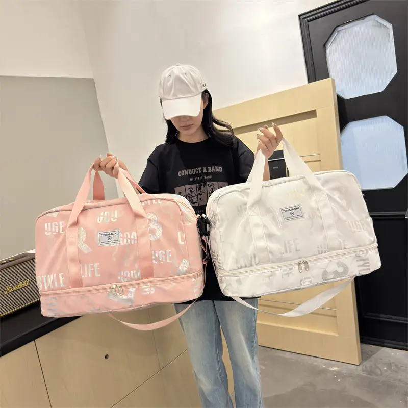 Pink Oxford Cloth Gym Bag for Women Large Capacity Shoulder Crossbody - Image 8