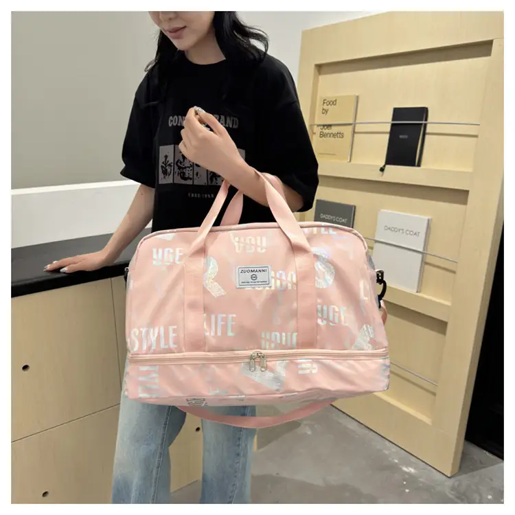 Pink Oxford Cloth Gym Bag for Women Large Capacity Shoulder Crossbody — feature 16