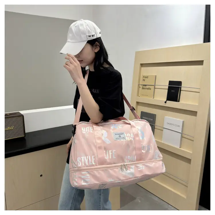 Pink Oxford Cloth Gym Bag for Women Large Capacity Shoulder Crossbody — feature 17