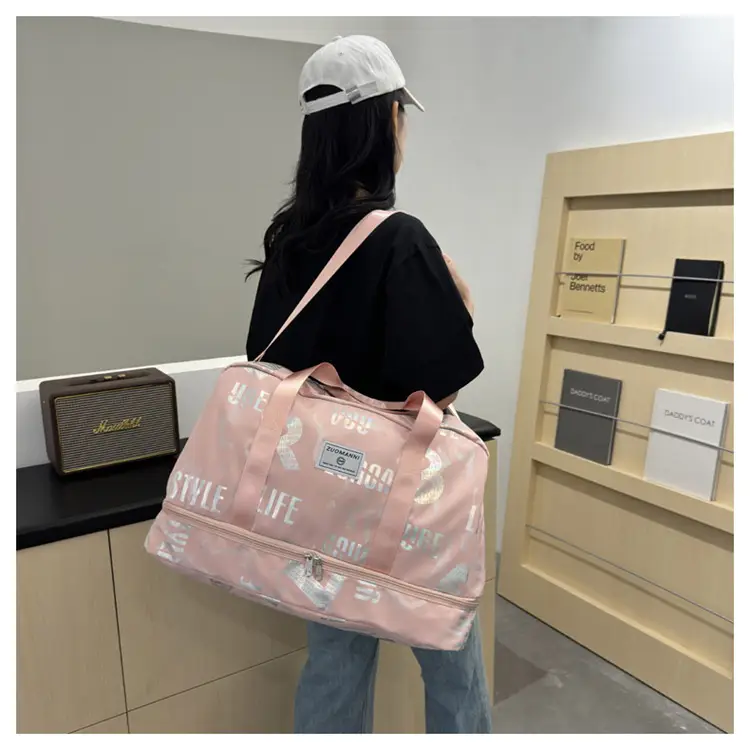 Pink Oxford Cloth Gym Bag for Women Large Capacity Shoulder Crossbody — feature 18