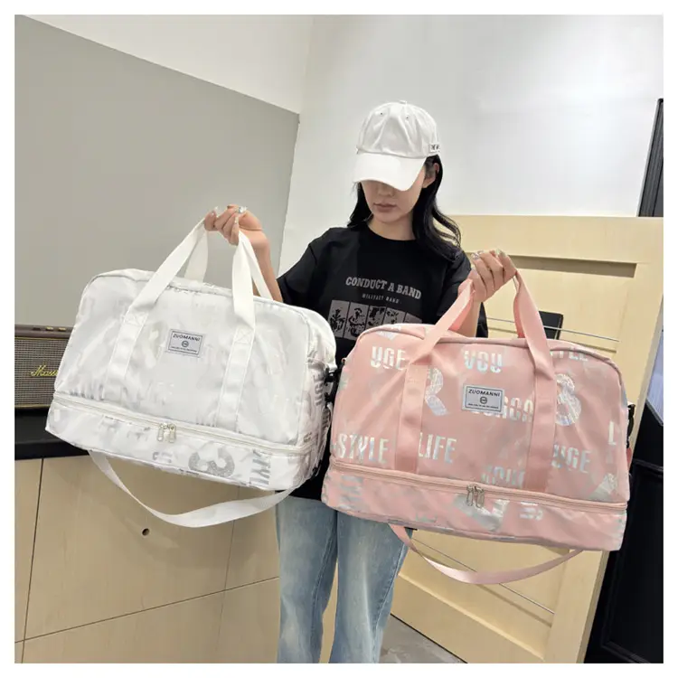 Pink Oxford Cloth Gym Bag for Women Large Capacity Shoulder Crossbody — feature 19
