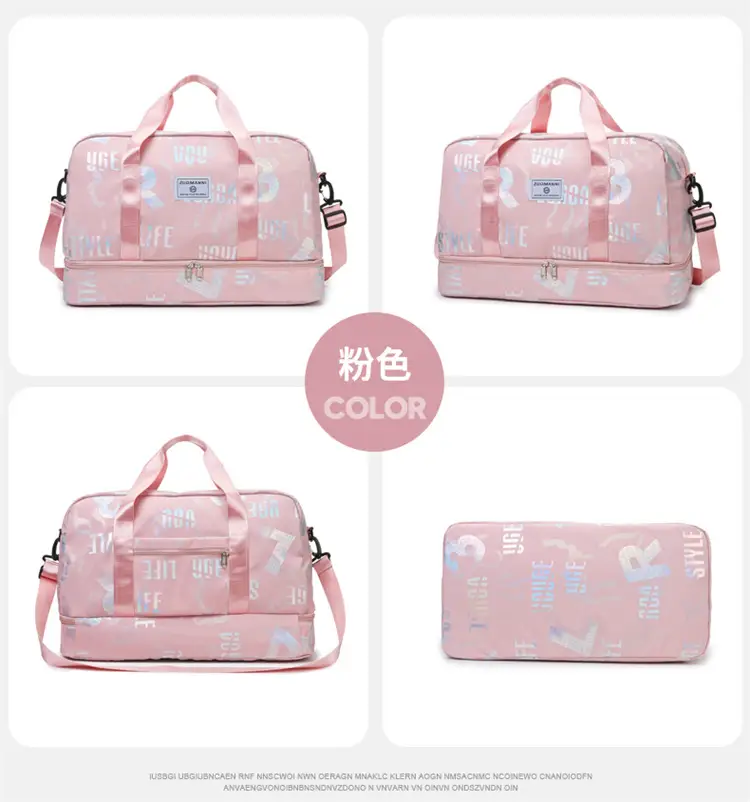 Pink Oxford Cloth Gym Bag for Women Large Capacity Shoulder Crossbody — feature 29