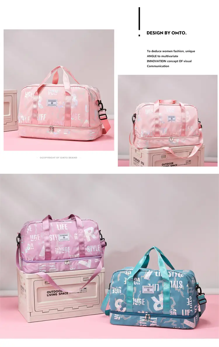 Pink Oxford Cloth Gym Bag for Women Large Capacity Shoulder Crossbody — feature 36