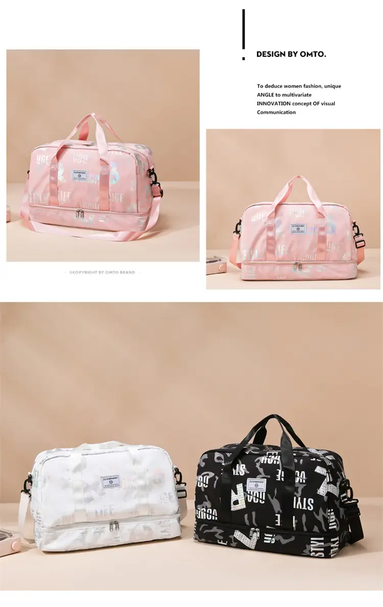 Pink Oxford Cloth Gym Bag for Women Large Capacity Shoulder Crossbody — feature 38