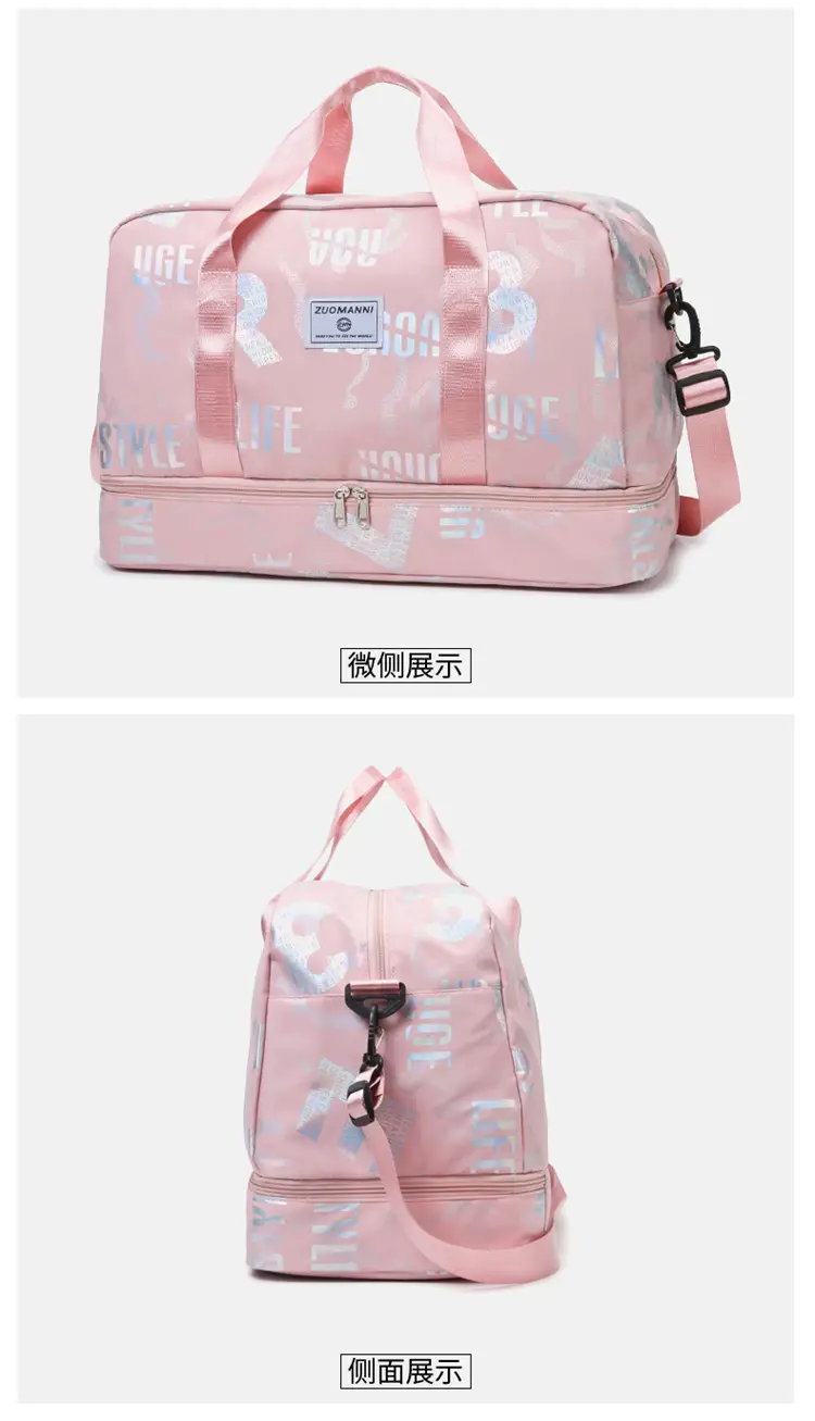 Pink Oxford Cloth Gym Bag for Women Large Capacity Shoulder Crossbody — feature 40