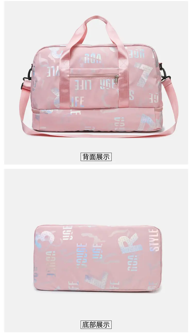 Pink Oxford Cloth Gym Bag for Women Large Capacity Shoulder Crossbody — feature 41
