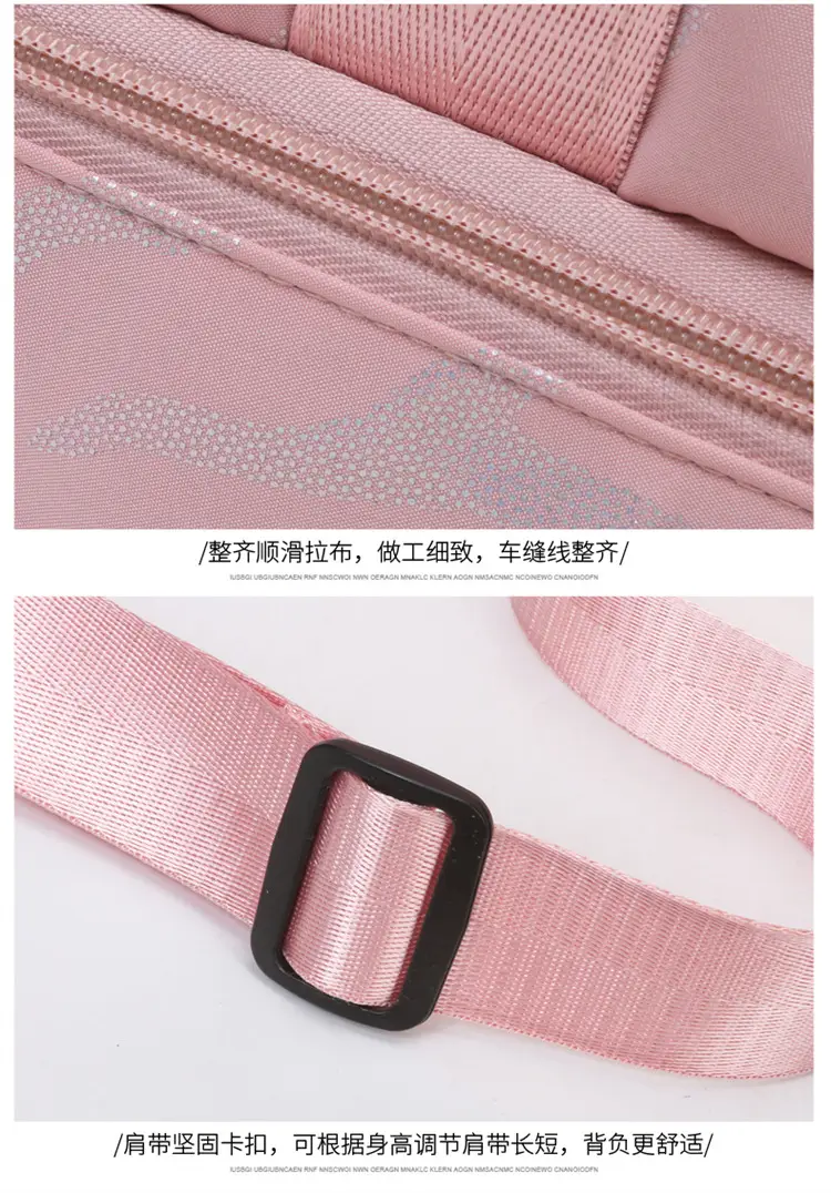 Pink Oxford Cloth Gym Bag for Women Large Capacity Shoulder Crossbody — feature 45