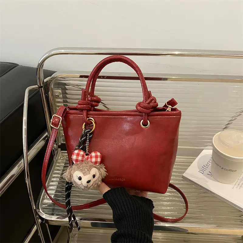 Retro Textured Bucket Bag Brown Winter Commuter Shoulder - Image 12