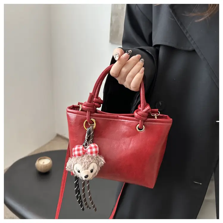 Retro Textured Bucket Bag Brown Winter Commuter Shoulder — feature 14