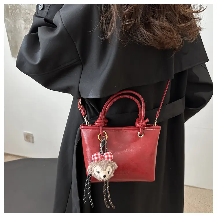 Retro Textured Bucket Bag Brown Winter Commuter Shoulder — feature 15