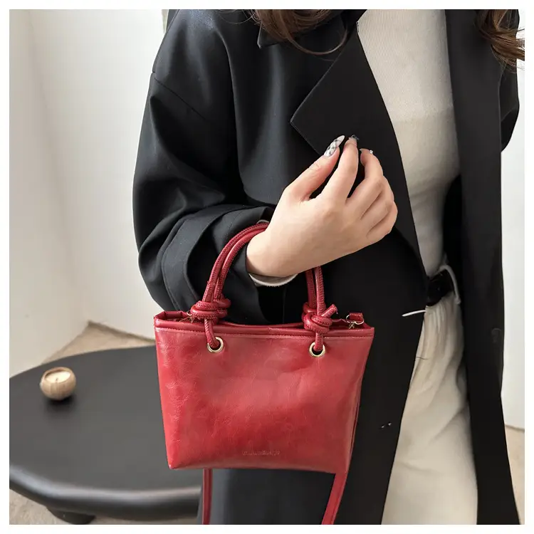 Retro Textured Bucket Bag Brown Winter Commuter Shoulder — feature 16