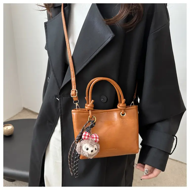 Retro Textured Bucket Bag Brown Winter Commuter Shoulder — feature 17