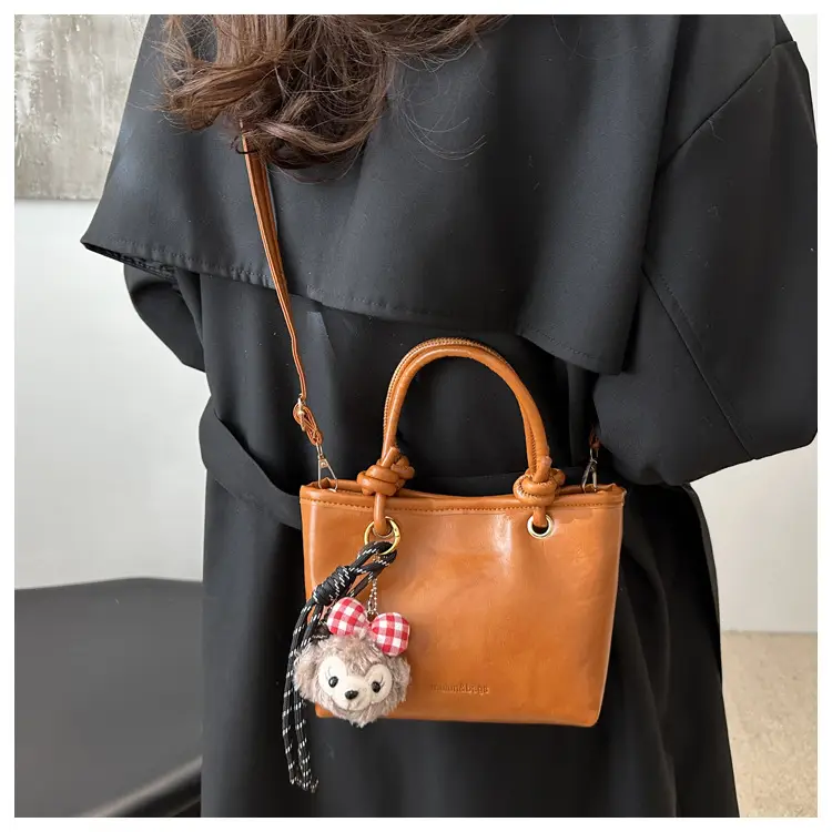 Retro Textured Bucket Bag Brown Winter Commuter Shoulder — feature 18