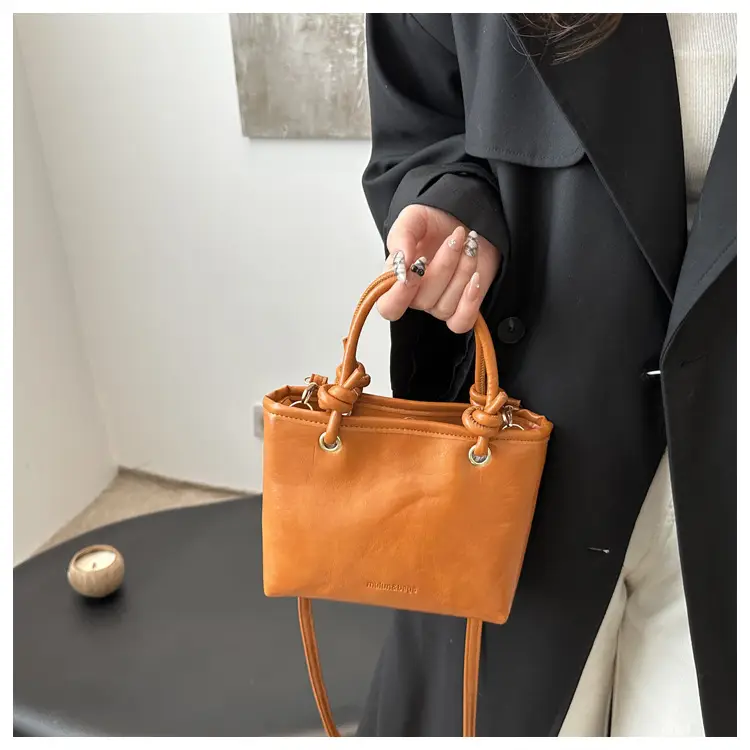 Retro Textured Bucket Bag Brown Winter Commuter Shoulder — feature 19