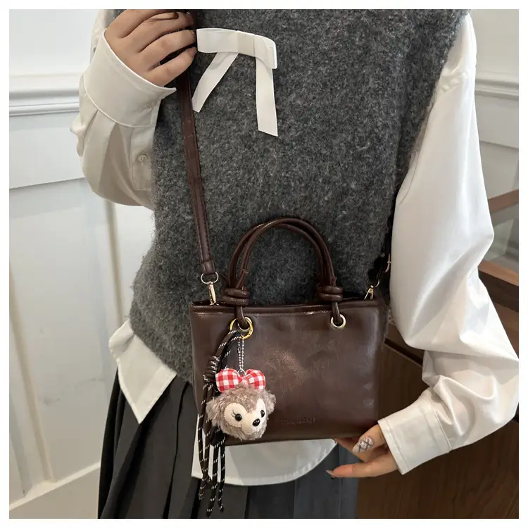 Retro Textured Bucket Bag Brown Winter Commuter Shoulder — feature 20