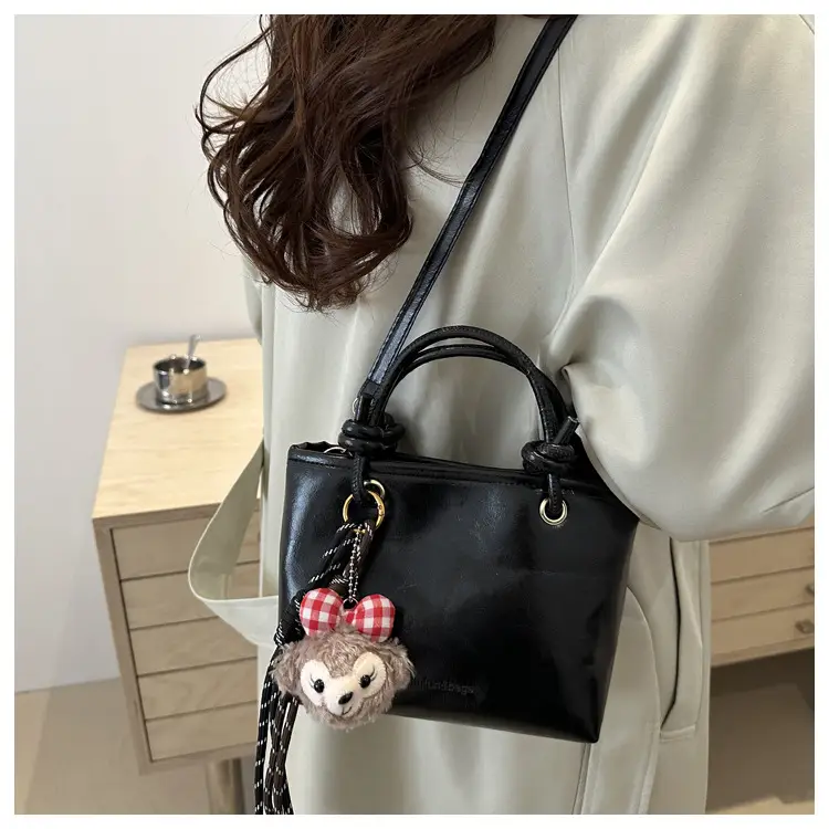 Retro Textured Bucket Bag Brown Winter Commuter Shoulder — feature 23