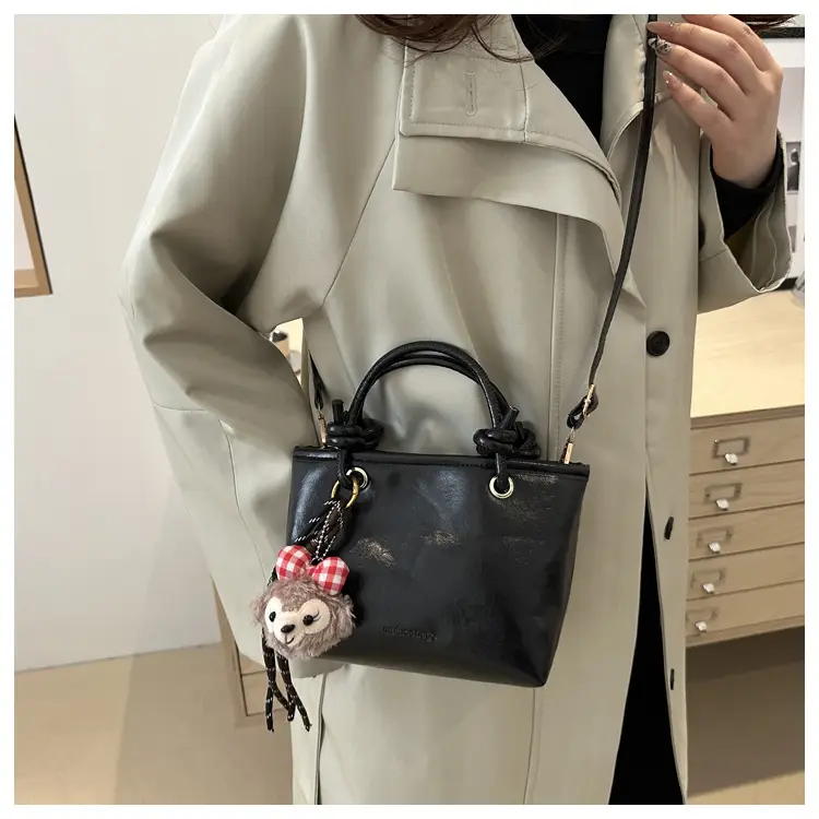 Retro Textured Bucket Bag Brown Winter Commuter Shoulder — feature 25