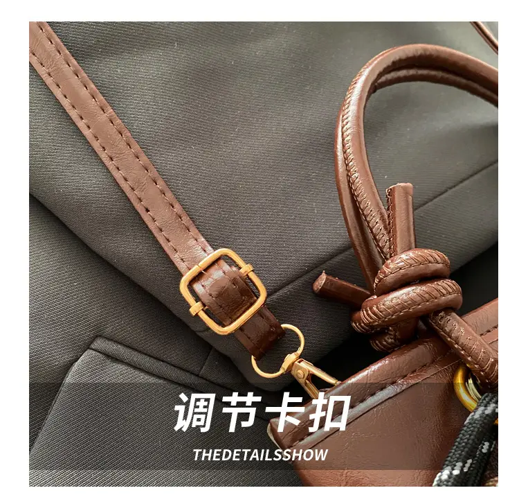 Retro Textured Bucket Bag Brown Winter Commuter Shoulder — feature 6